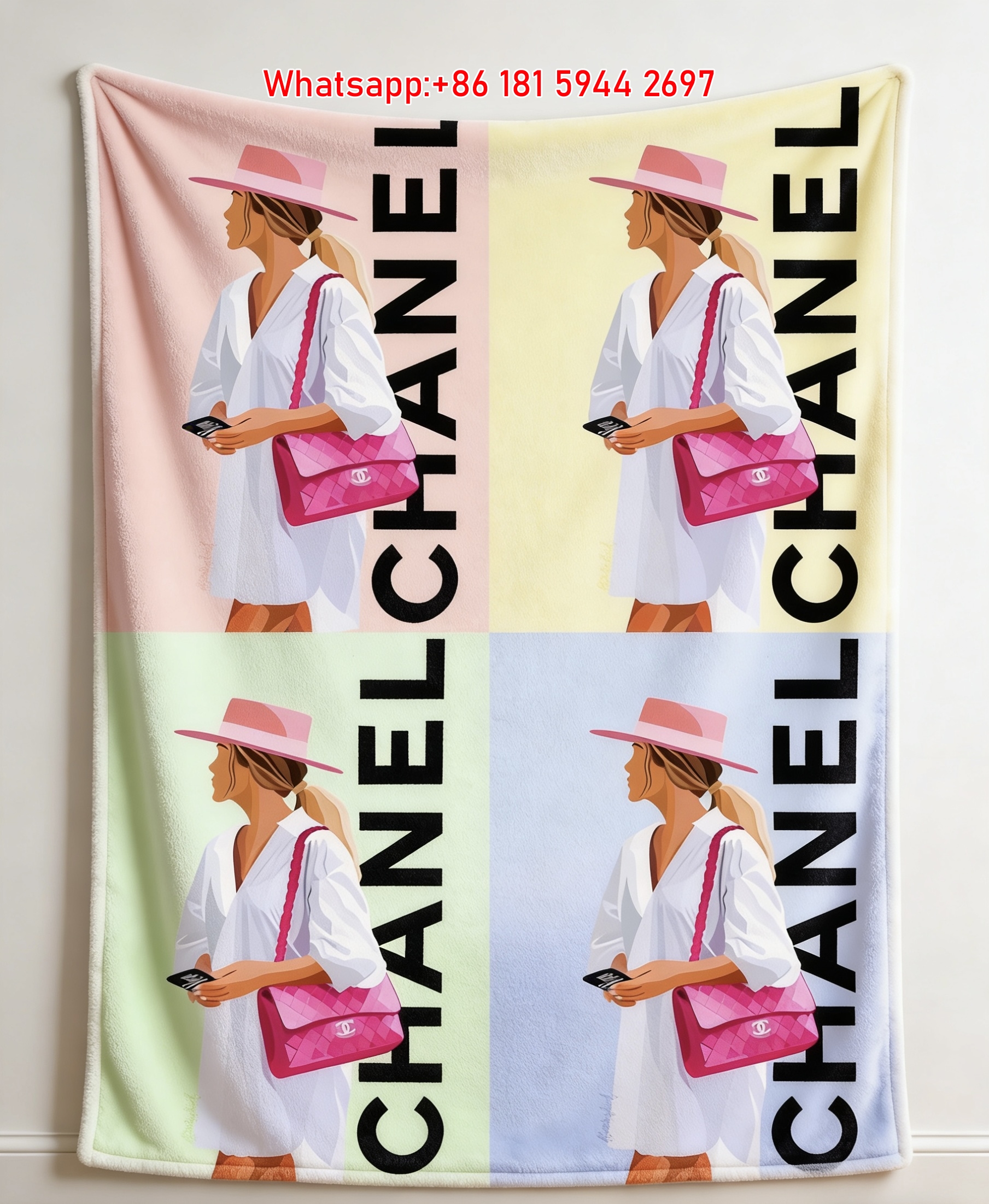 Chanel Inspired Pastel Fashion Girl Flannel Throw Blanket IMG_7349